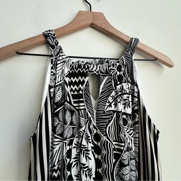 Chico’s Tropical Print Striped Maxi Dress Halter Stretch Jersey Size 0 (4-6) - Picture 7 of 12